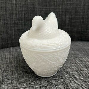 Vintage Avon Milk Glass Bird Jar, White